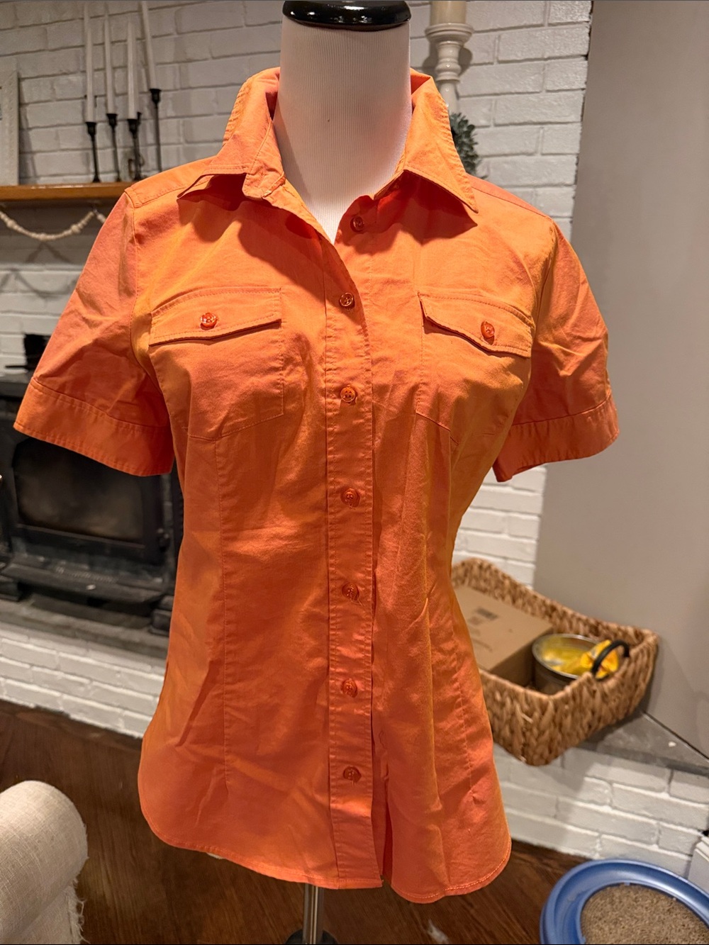 New York & Company Short Sleeve Button Up Top | Size S